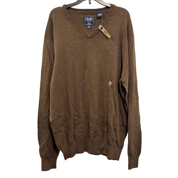 Chaps V-Neck Sweater Men’s Medium Brown Cotton Cashmere Blend - Picture 1 of 6